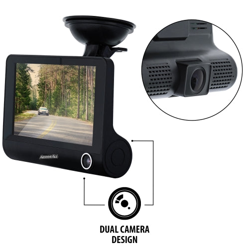 Universal 4-inch LCD 1080P HD Dual-Lens Dash Camera, G-sensor Detects Motion