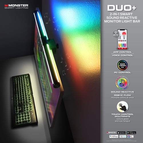Smart Duo Monitor Light Bar: Sound Reactive, Reduce Glare, Enhance Comfort