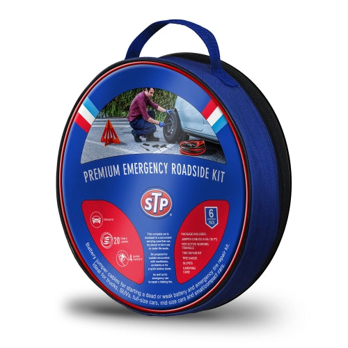 Emergency Roadside 5-Piece Kit w/ Jumper Cables, Warning Triangle, Tire Gauge