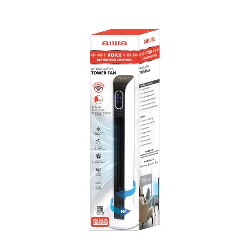 Voice Activated Intelligent 34" Tower Fan, 15+ Voice Commands, Three Speeds