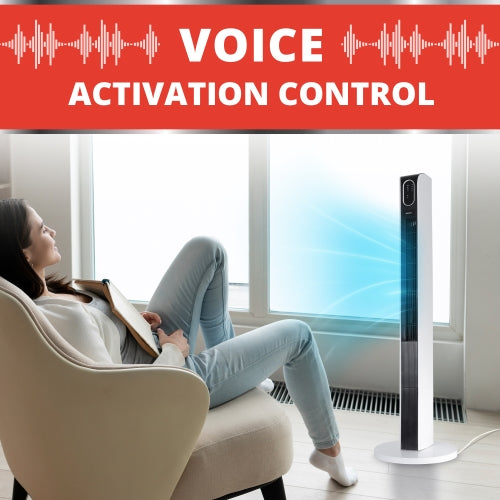 Voice Activated Intelligent 34" Tower Fan, 15+ Voice Commands, Three Speeds