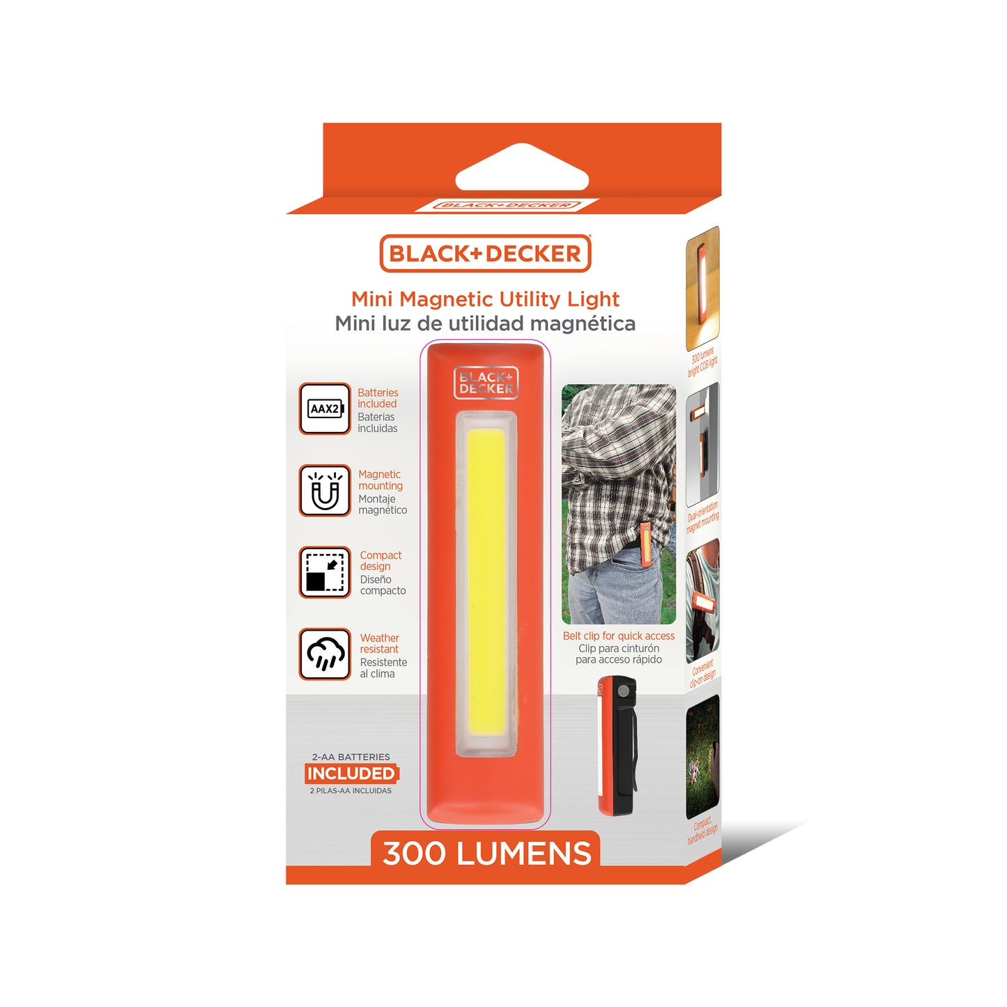 2-Pack Clip-On Light, Battery-Powered COB Utility Magnetic Light, 300 Lumens