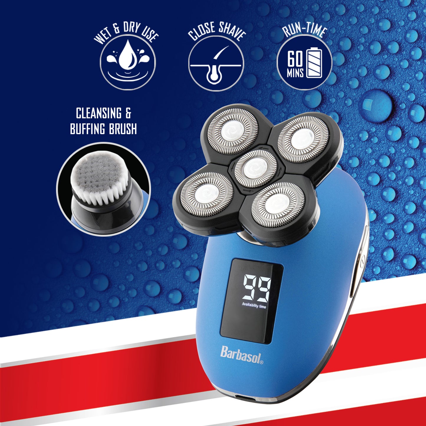 Rechargeable Wet and Dry Rotary Head Shaver with Stainless Steel Blades