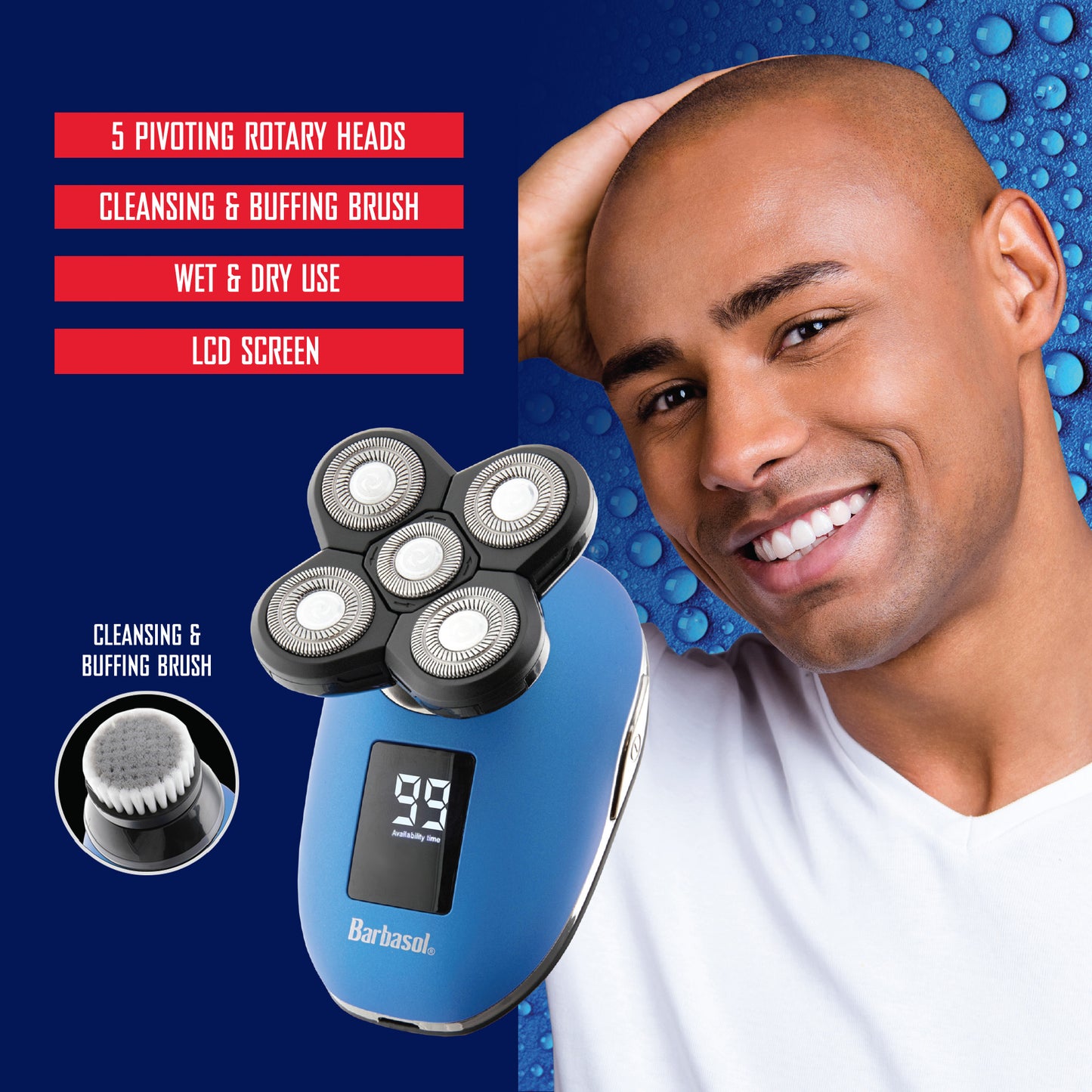 Rechargeable Wet and Dry Rotary Head Shaver with Stainless Steel Blades