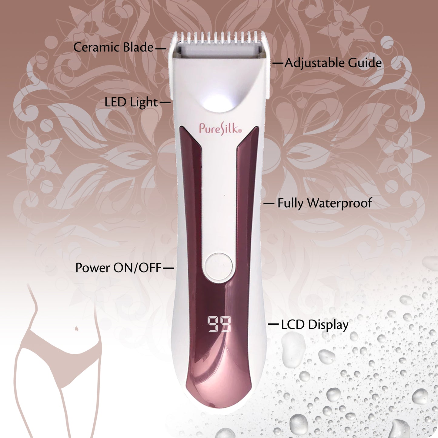 Rechargeable Hypoallergenic Women’s Trimmer for Body Hair with 4 Guide Combs