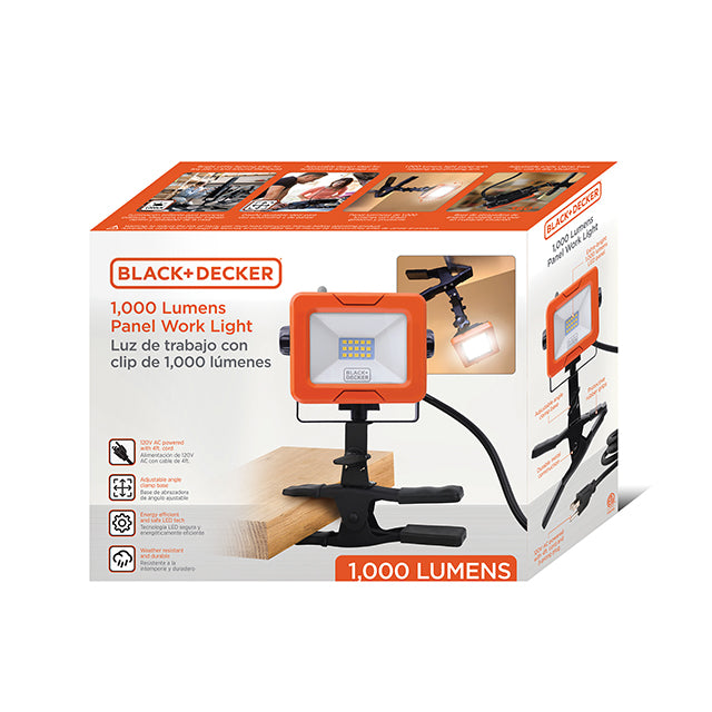 1,000 Lumens AC Plug-in LED Panel Work Light with Clamp Base