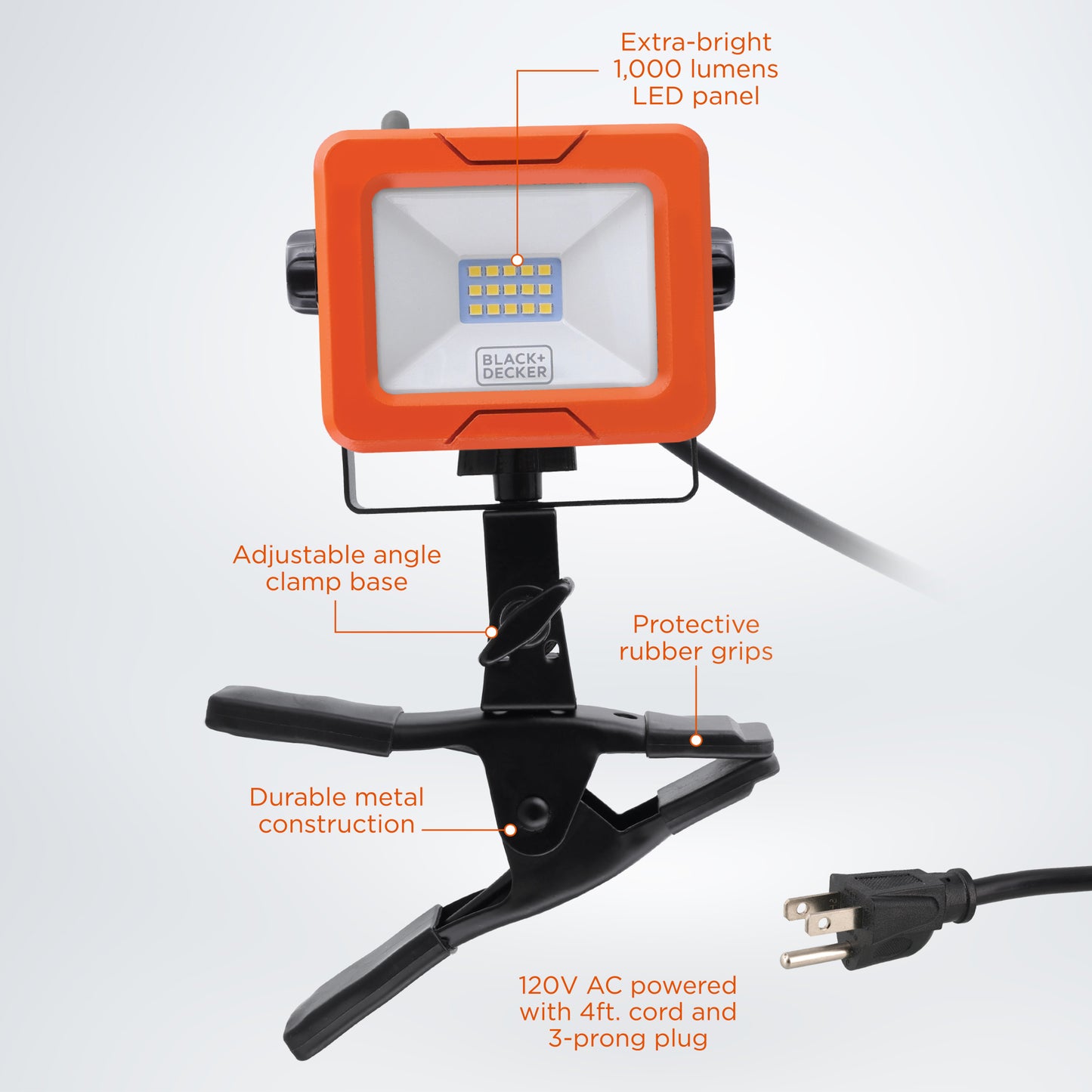 1,000 Lumens AC Plug-in LED Panel Work Light with Clamp Base