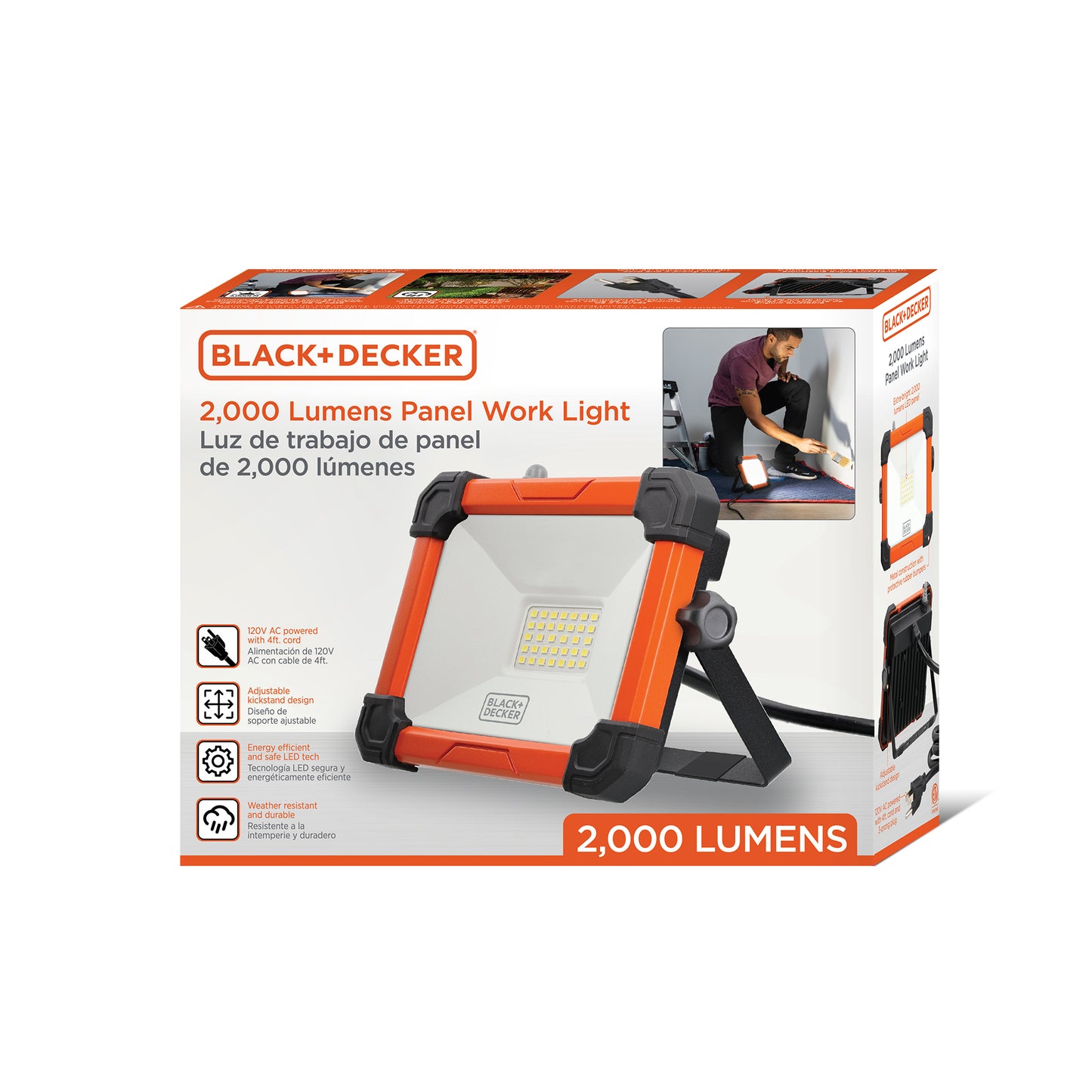 2,000 Lumens AC Plug-in LED Panel Work Light with Kickstand Base