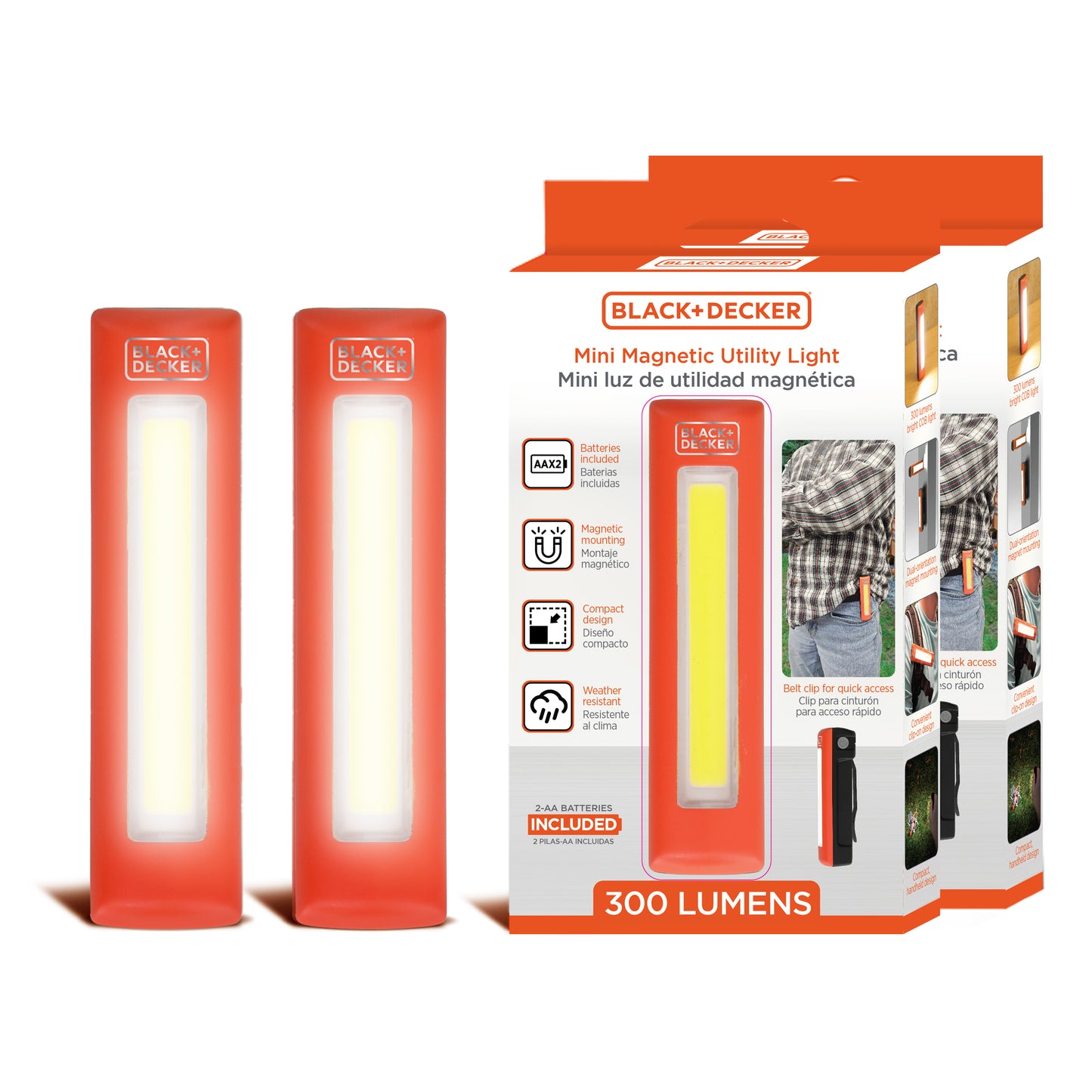 2-Pack Clip-On Light, Battery-Powered COB Utility Magnetic Light, 300 Lumens