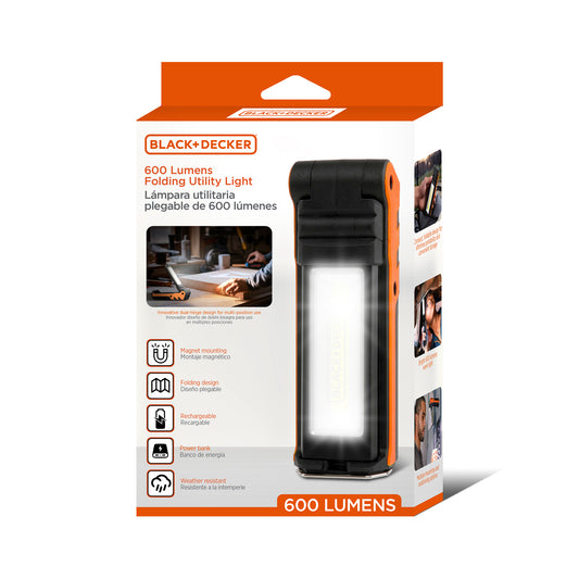 600 Lumens Work Light + 250 Lumens Flashlight & Power Bank, 32 Hour Rechargeable Utility LED Light, 270° Dual-Hinge, IP44 Weather-Resistant, Dimmable, SOS Mode, Magnetic Mount & Hanging