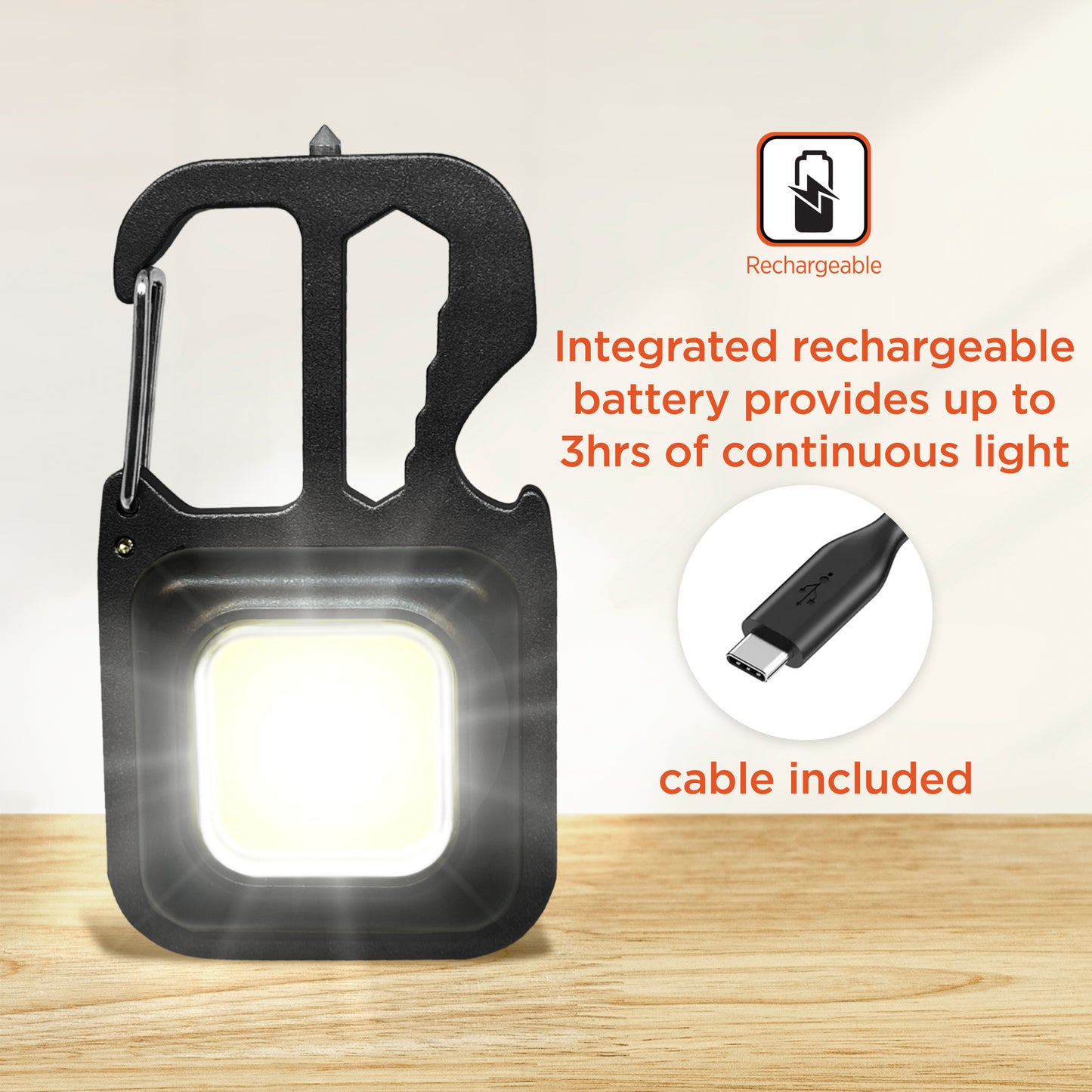 2-Pack Multi-Tool Flashlight, 500LM Carabiner USB Rechargeable Multitool with Wrench, Screwdrivers, Bottle Opener, Glass Breaker, Clip-On, Magnetic, Stand, IP44 Weather-Resistant