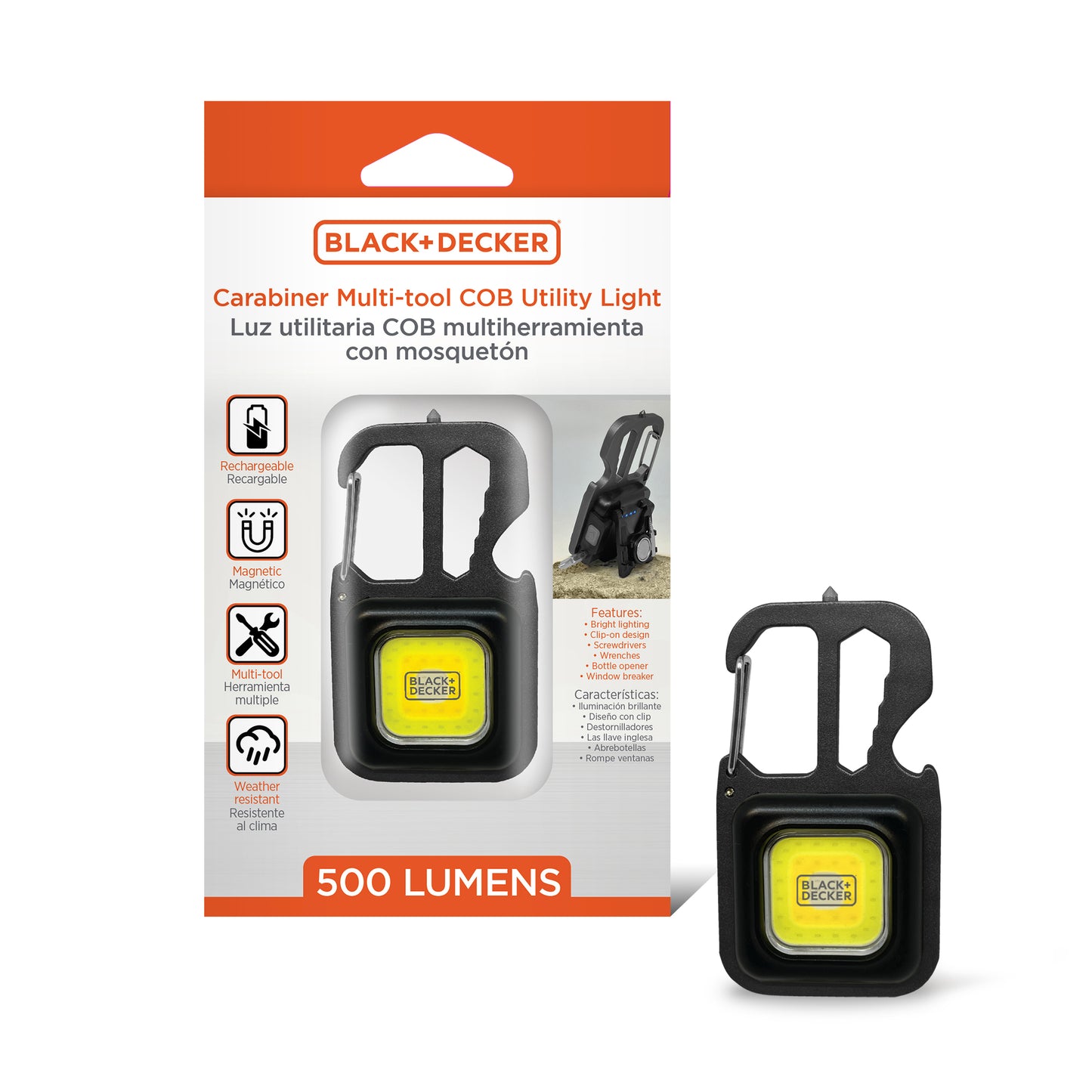 2-Pack Multi-Tool Flashlight, 500LM Carabiner USB Rechargeable Multitool with Wrench, Screwdrivers, Bottle Opener, Glass Breaker, Clip-On, Magnetic, Stand, IP44 Weather-Resistant