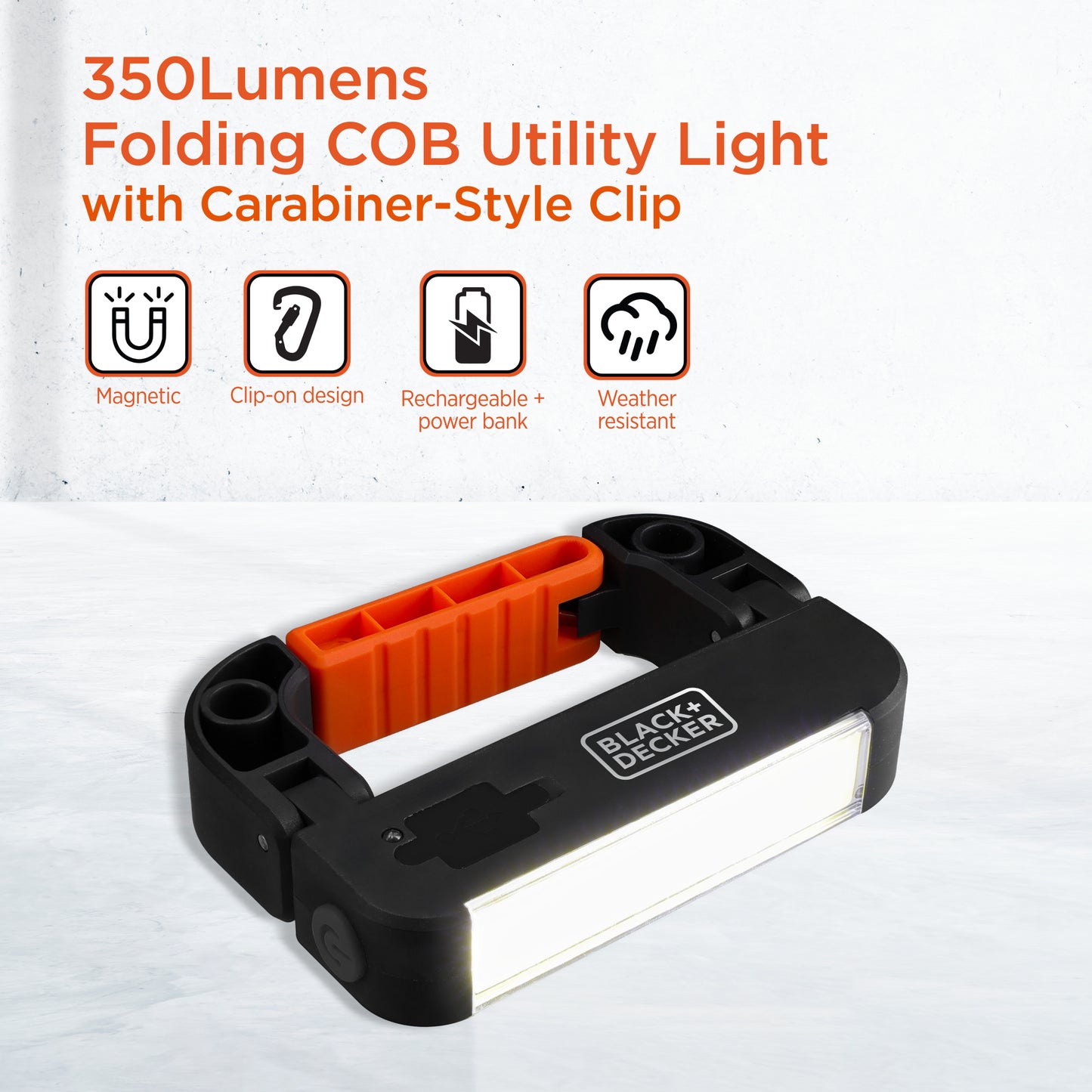 2-Pack 350LM COB Utility Light, USB Rechargeable, Folding Clip-On Design, Magnetic Base