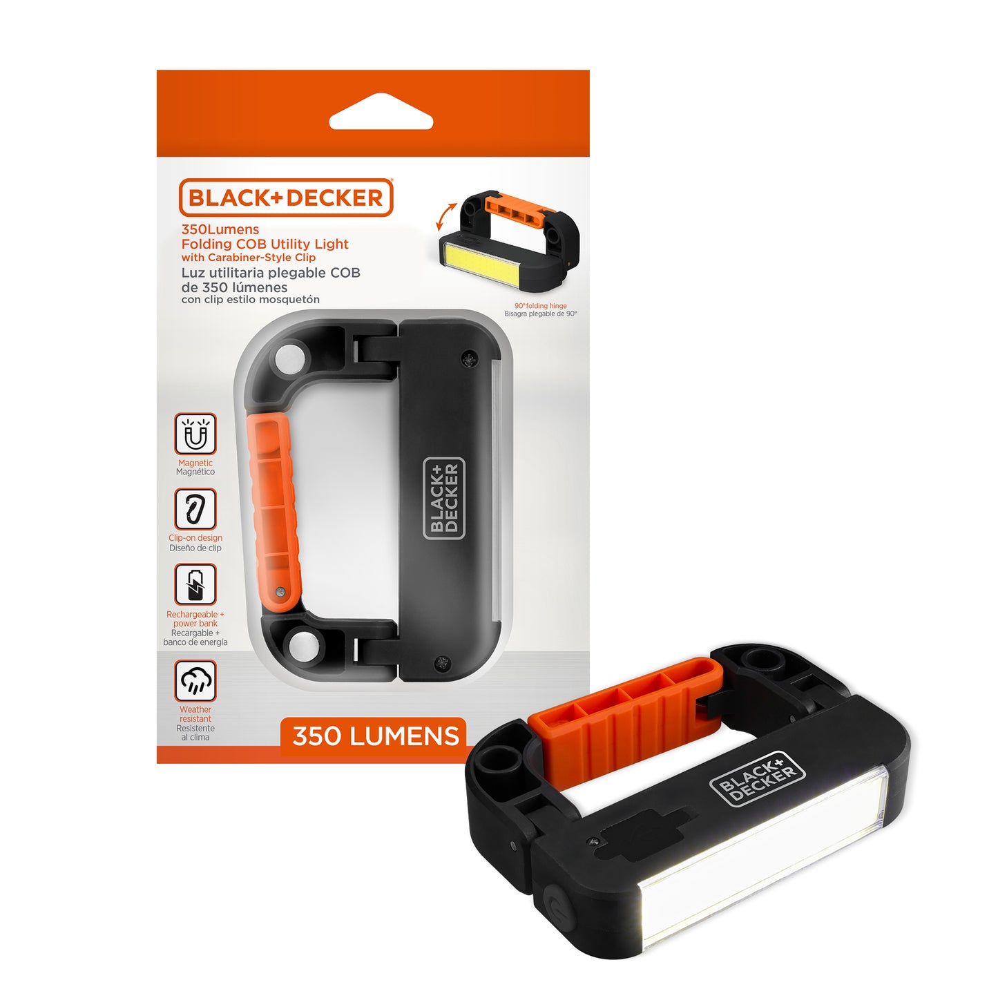 2-Pack 350LM COB Utility Light, USB Rechargeable, Folding Clip-On Design, Magnetic Base