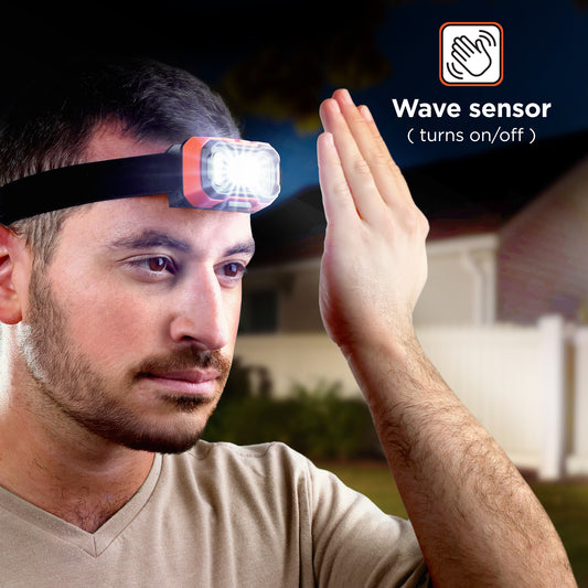 2-Pack 1,000LM LED and COB Headlamp, USB Rechargeable, Adjustable 90° Tilt, Hands-Free Wave Sensor, 7 Lighting Modes, Waterproof IP65, Fits Over Hats & Helmets, Ideal for Camping, Hiking, DIY