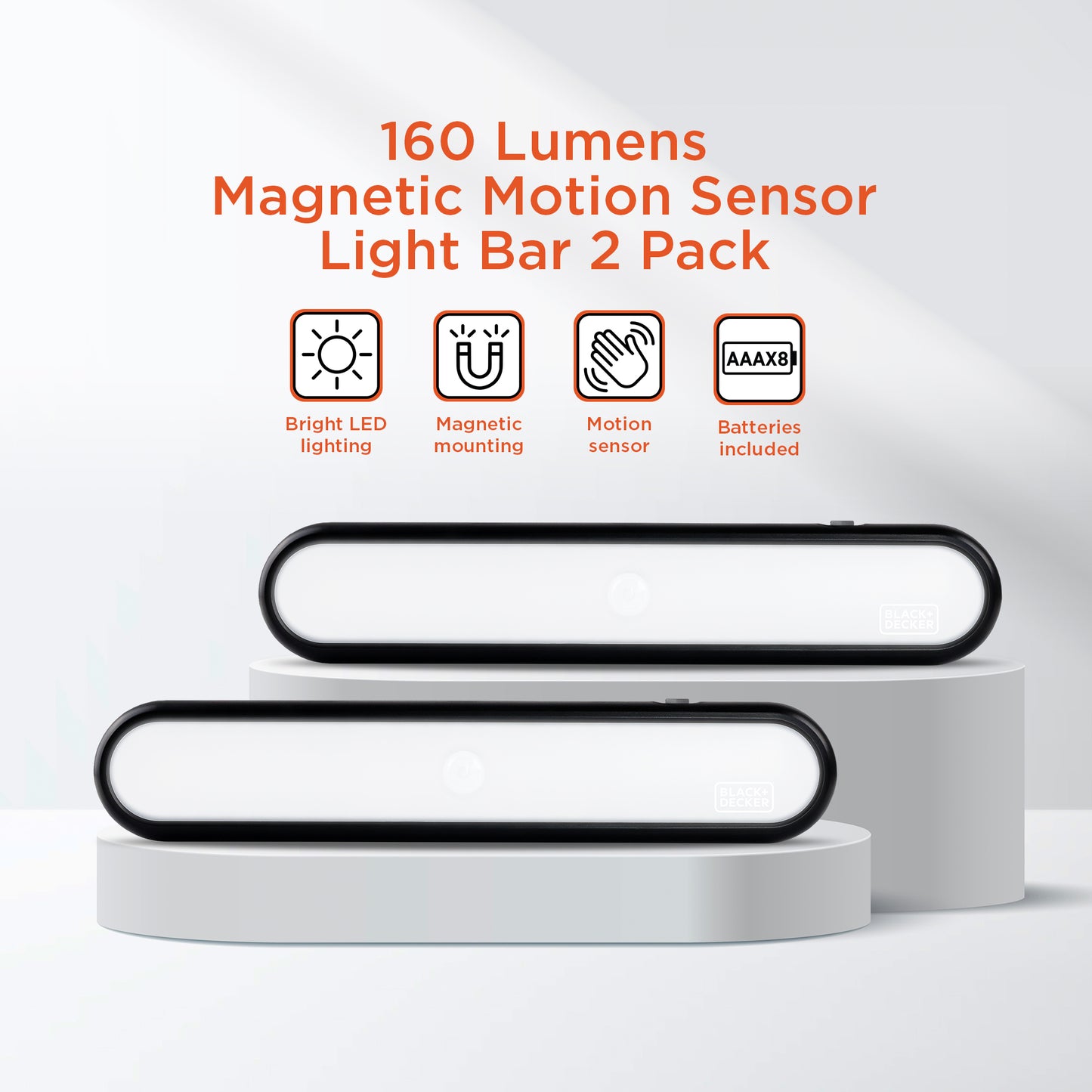 160LM LED Motion Sensor Light Bars for Indoor Rooms and Closets, Dimmable, 2-Pack