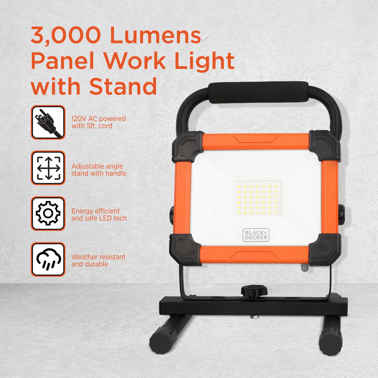 3,000 Lumens AC Plug-in LED Panel Work Light with H-Stand Base