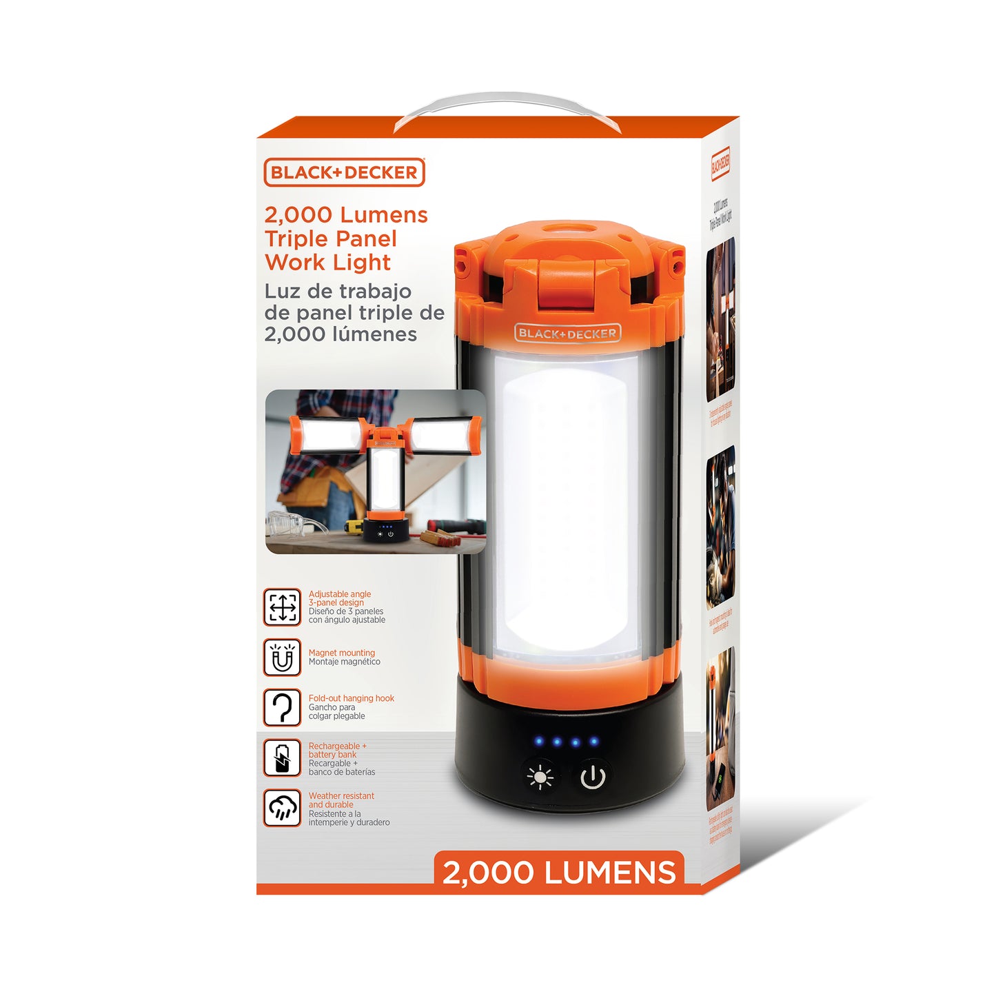 Rechargeable LED Work Light with 3 Adjustable Panel Lights & Magnetic Mount, 2,000 Lumens