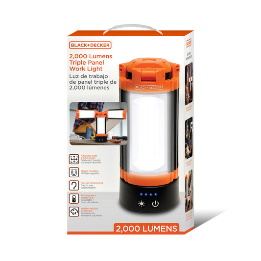 Rechargeable LED Work Light with 3 Adjustable Panel Lights & Magnetic Mount, 2,000 Lumens
