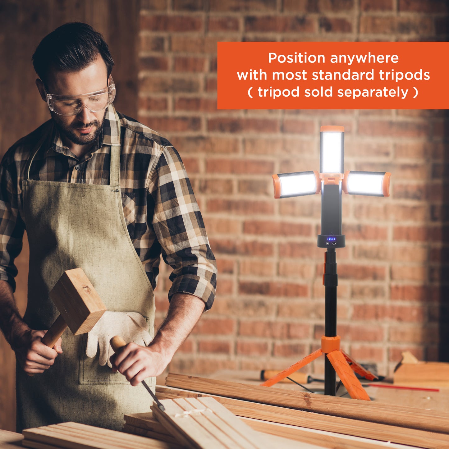 Rechargeable LED Work Light with 3 Adjustable Panel Lights & Magnetic Mount, 2,000 Lumens