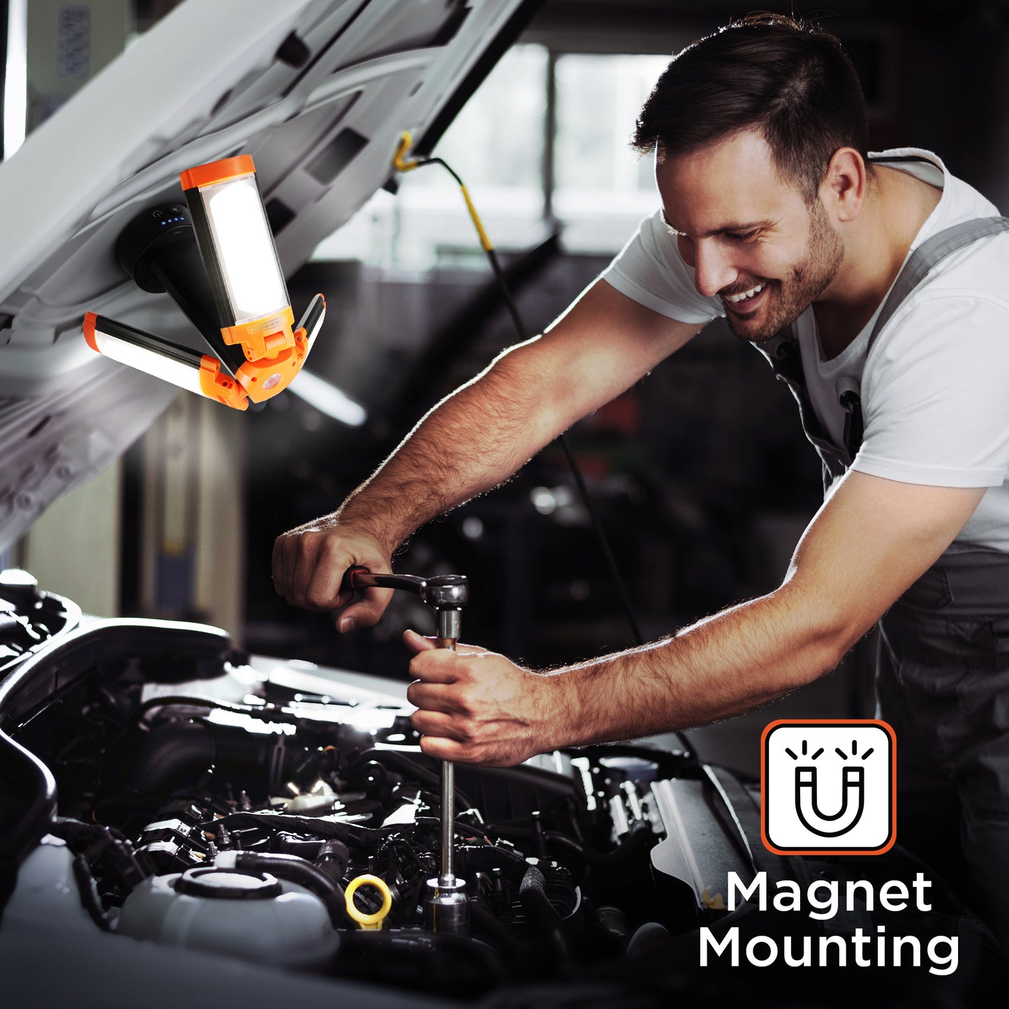 Rechargeable LED Work Light with 3 Adjustable Panel Lights & Magnetic Mount, 2,000 Lumens