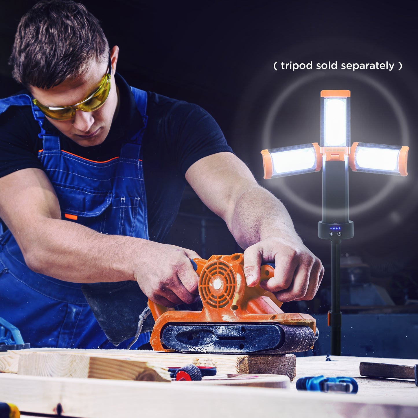 Rechargeable LED Work Light with 3 Adjustable Panel Lights & Magnetic Mount, 2,000 Lumens