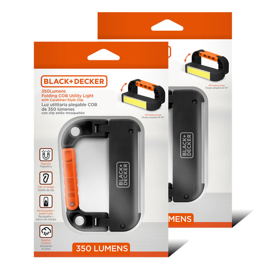 2-Pack 350LM COB Utility Light, USB Rechargeable, Folding Clip-On Design, Magnetic Base