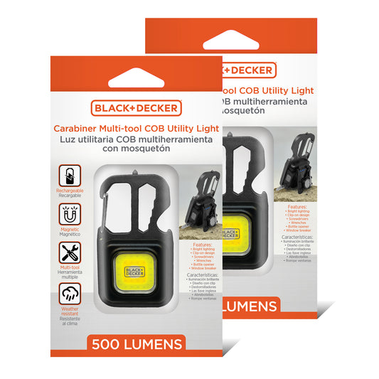 2-Pack Multi-Tool Flashlight, 500LM Carabiner USB Rechargeable Multitool with Wrench, Screwdrivers, Bottle Opener, Glass Breaker, Clip-On, Magnetic, Stand, IP44 Weather-Resistant