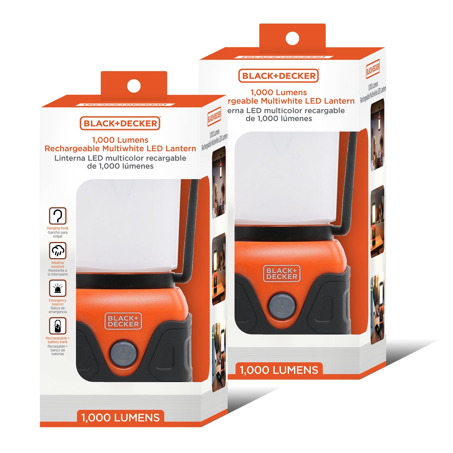 2-Pack 1,000 Lumen Rechargeable Lantern with Power Bank Function, Dimmable LED